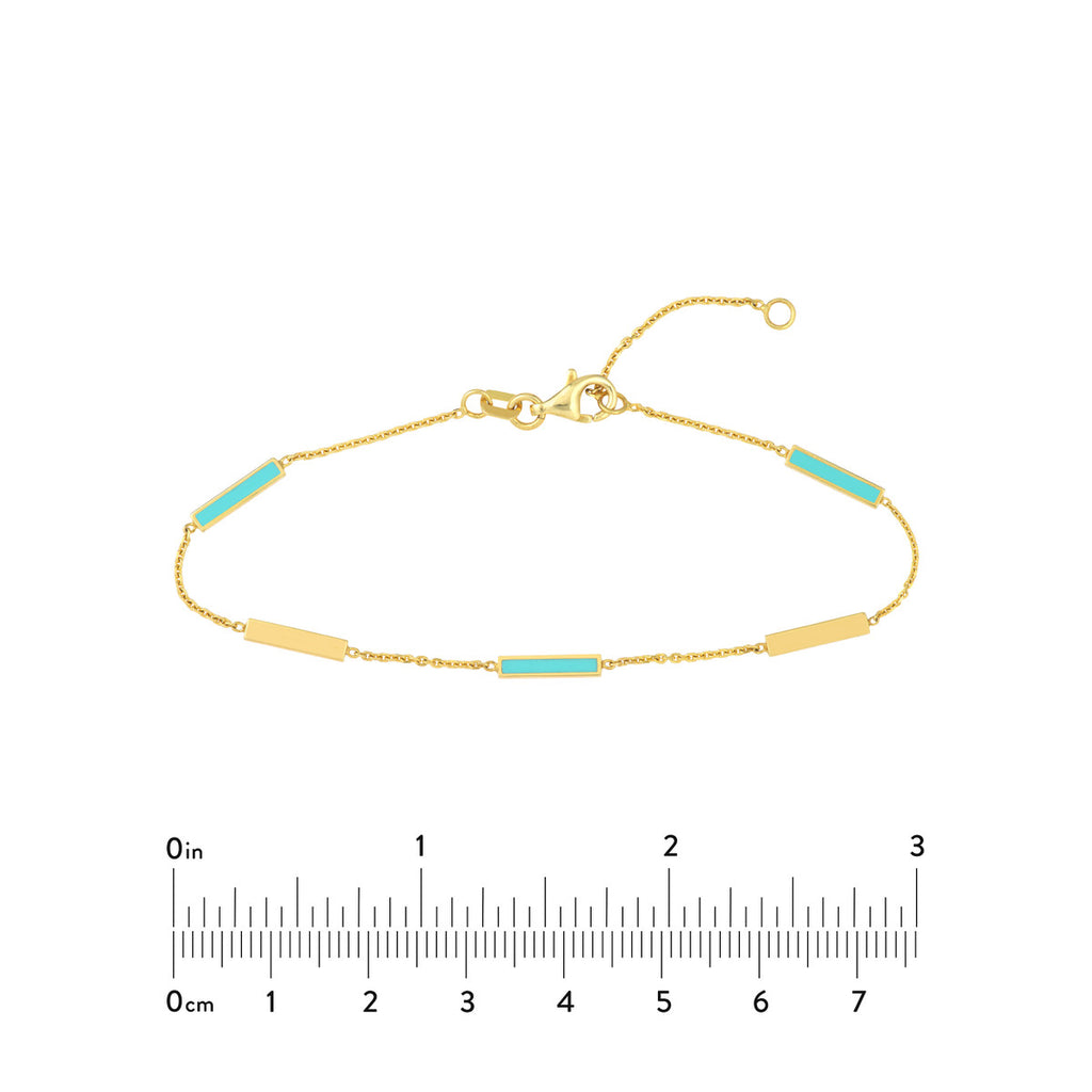 Turquoise Enamel Alternating Bar Station Bracelet