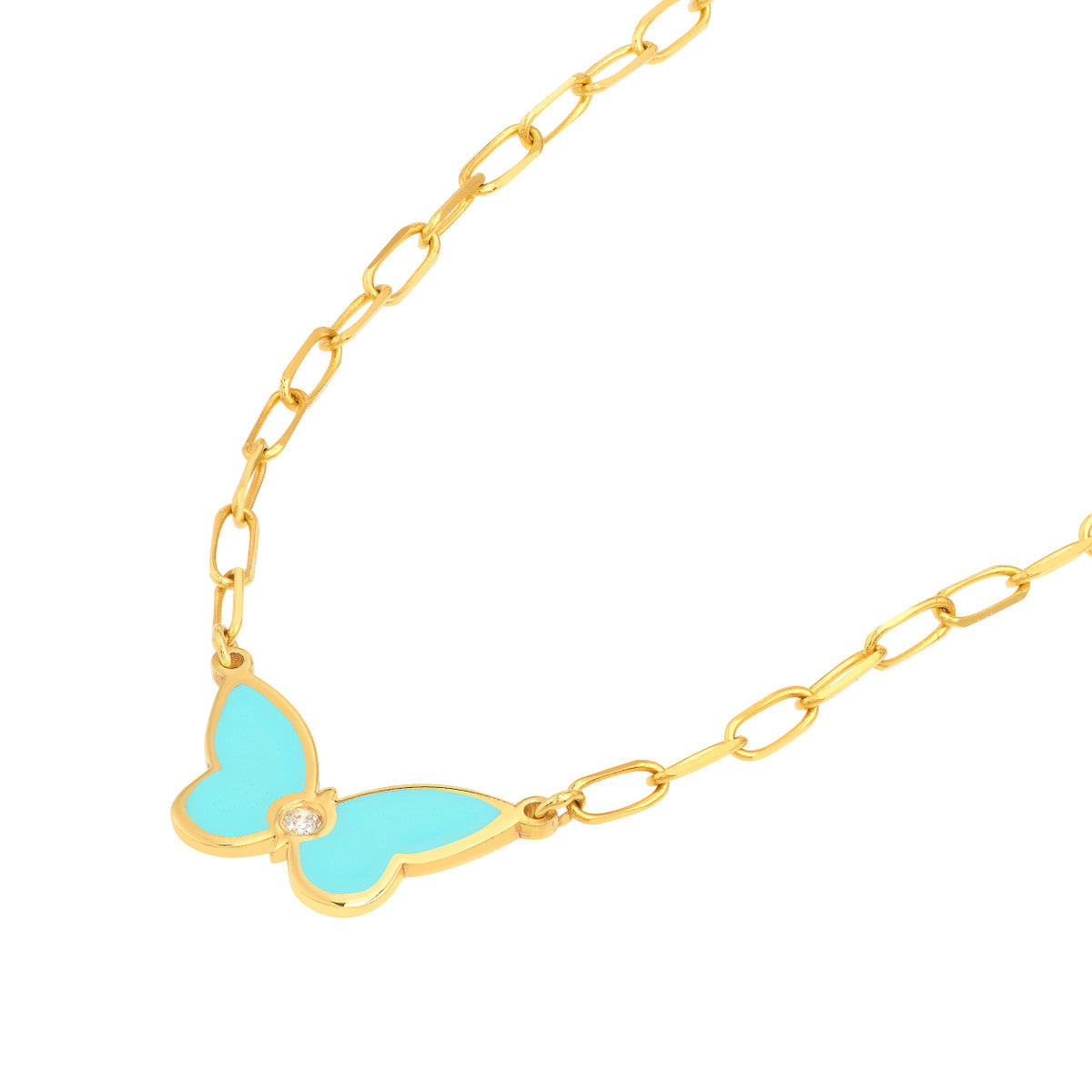 Light Turquoise Buttlerfly Necklace with Diamond