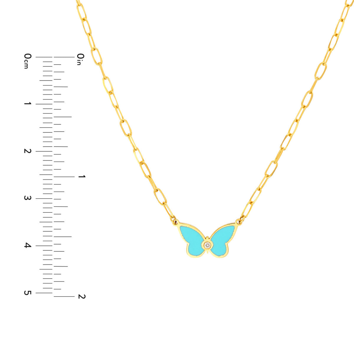 Light Turquoise Buttlerfly Necklace with Diamond