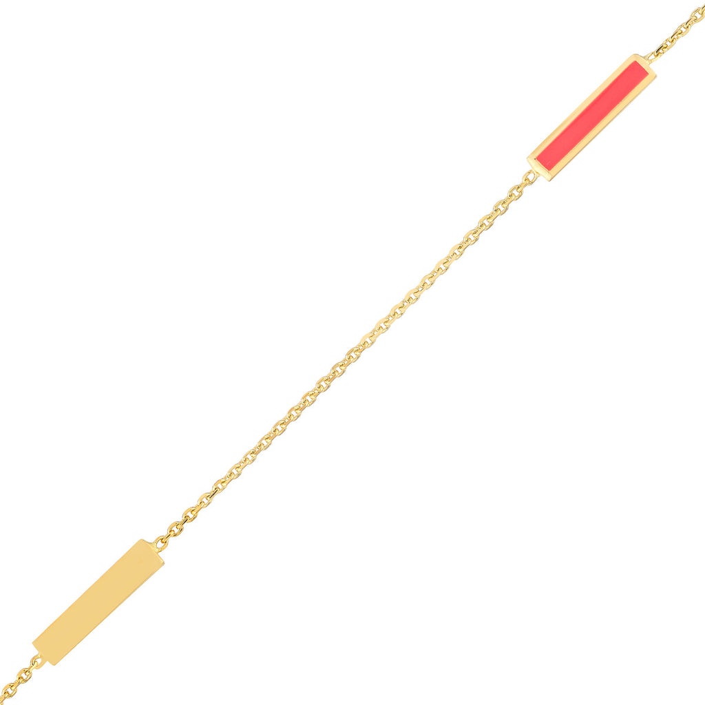 14K Yellow Gold neon Pink Enamel Anklet