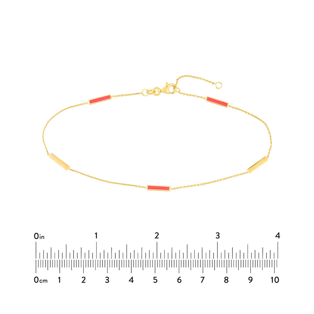 14K Yellow Gold neon Pink Enamel Anklet