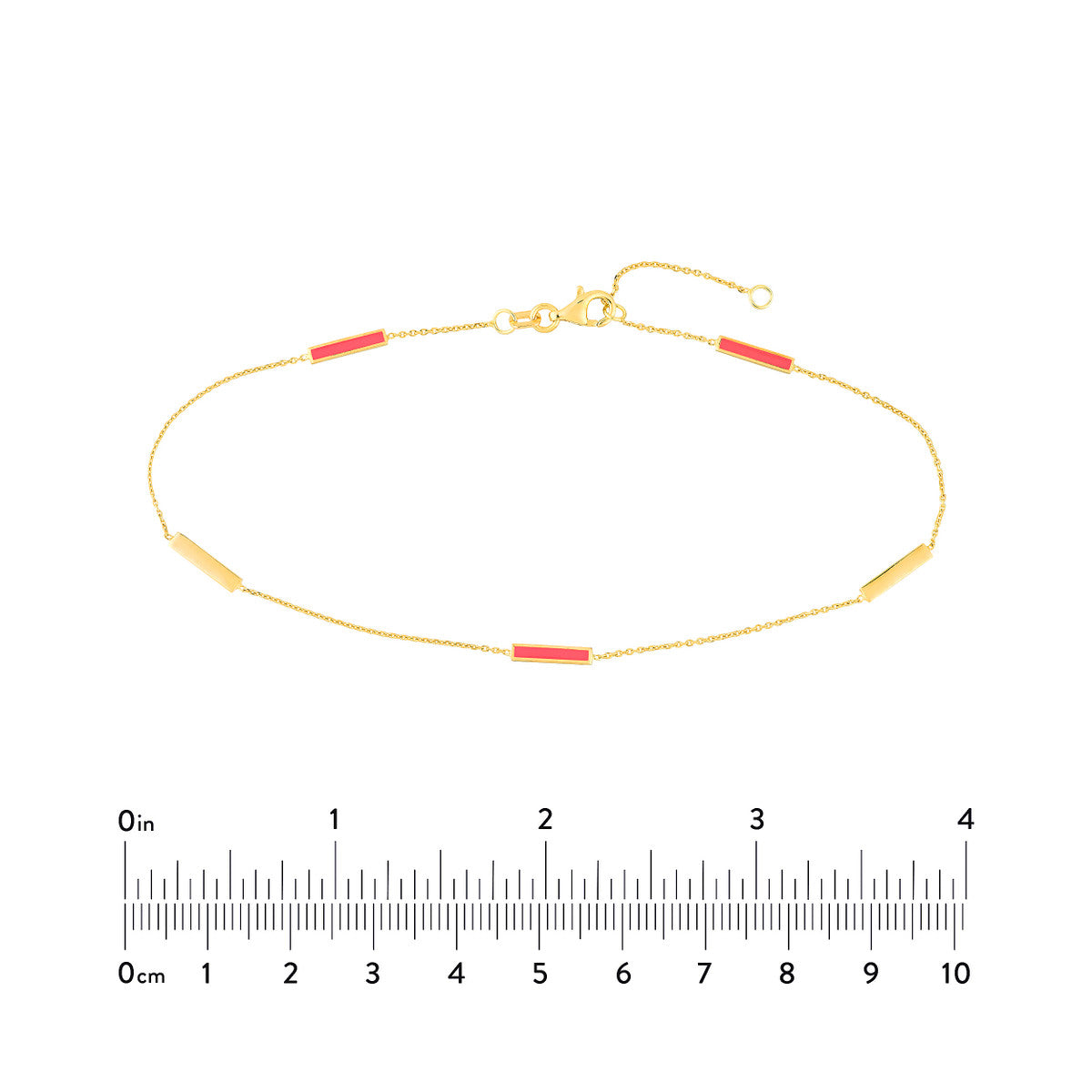 14K Yellow Gold neon Pink Enamel Anklet
