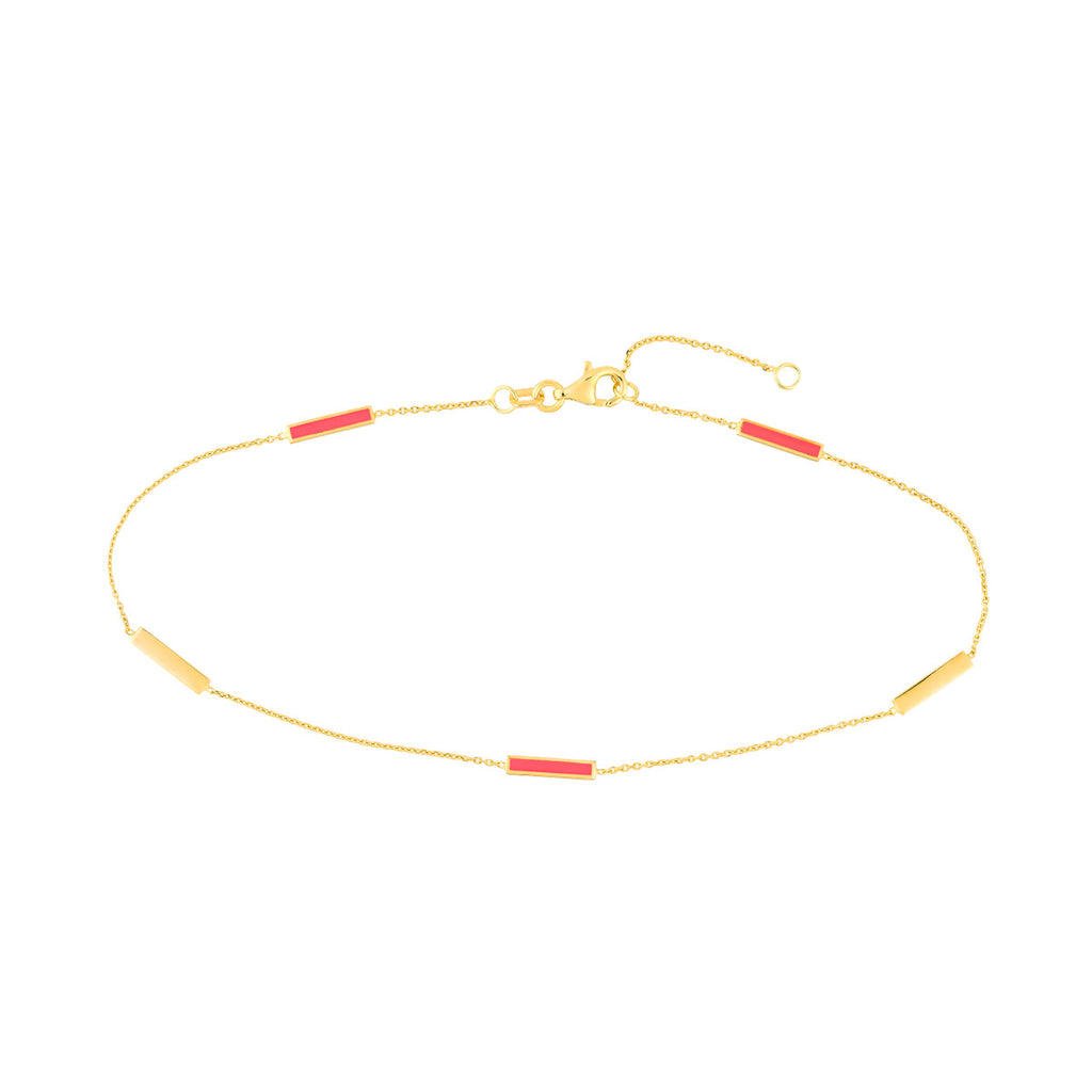 14K Yellow Gold neon Pink Enamel Anklet