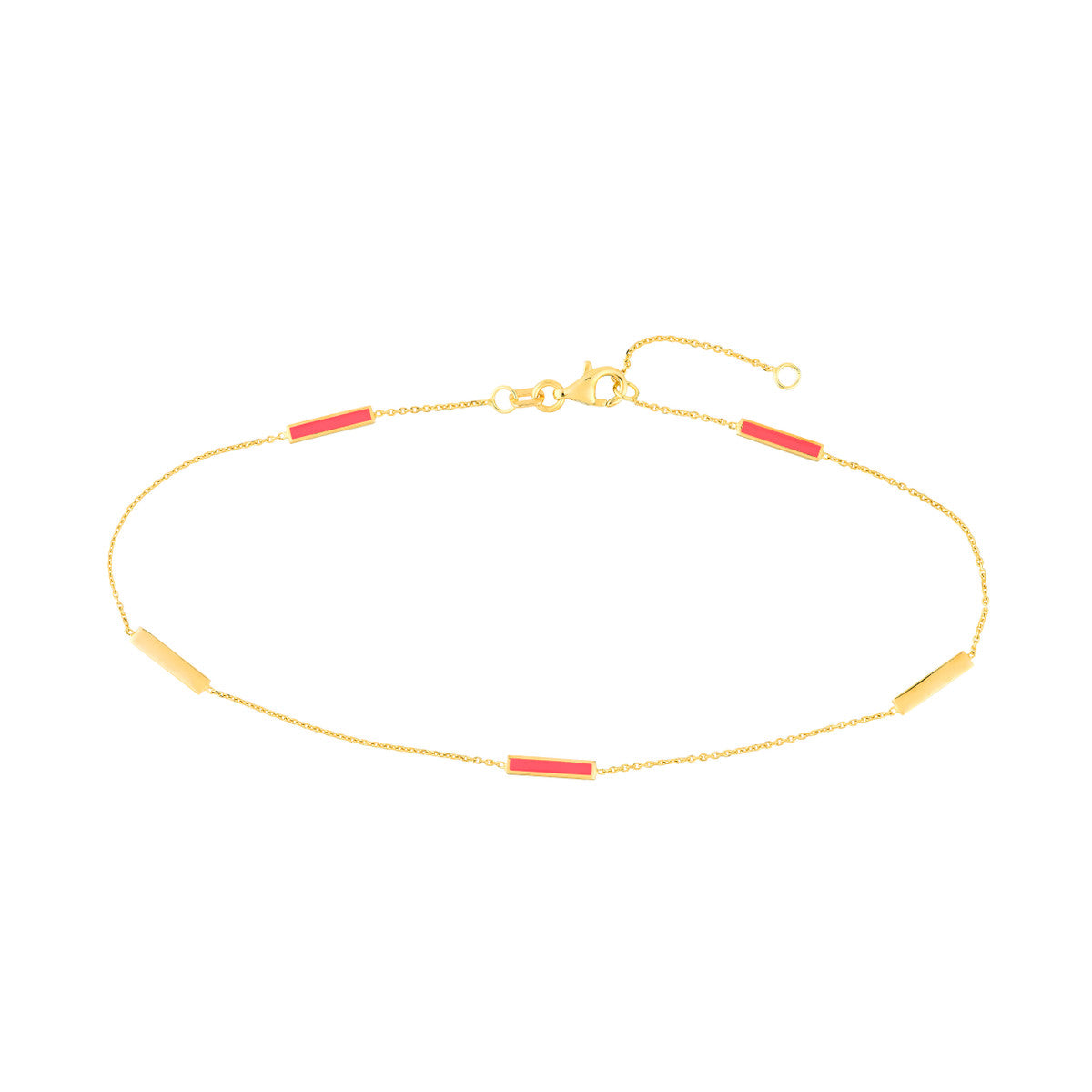 14K Yellow Gold neon Pink Enamel Anklet
