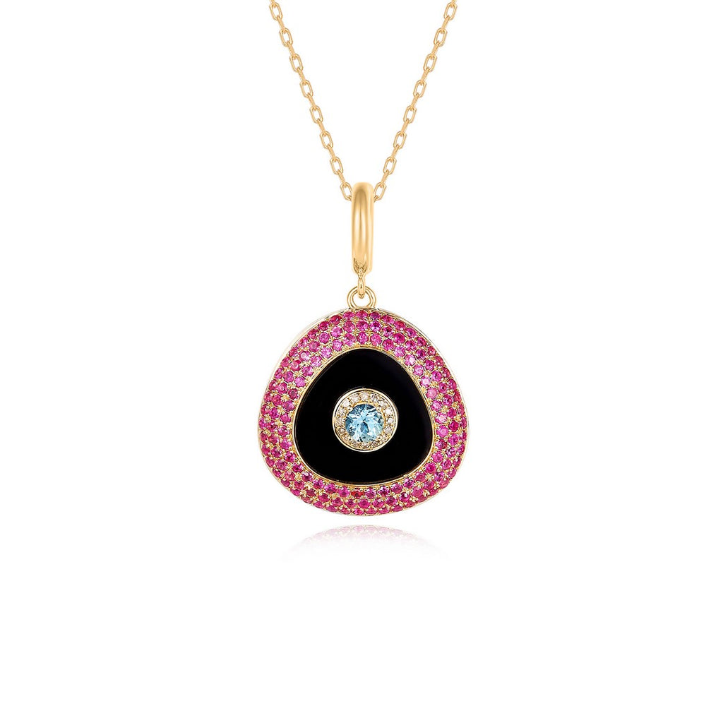 Diamond,Black Onyx, Pink Sapphire,Blue Topaz  Necklace
