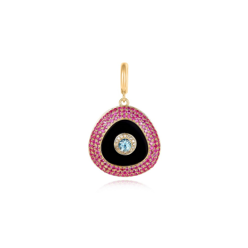 Diamond,Black Onyx, Pink Sapphire,Blue Topaz  Necklace