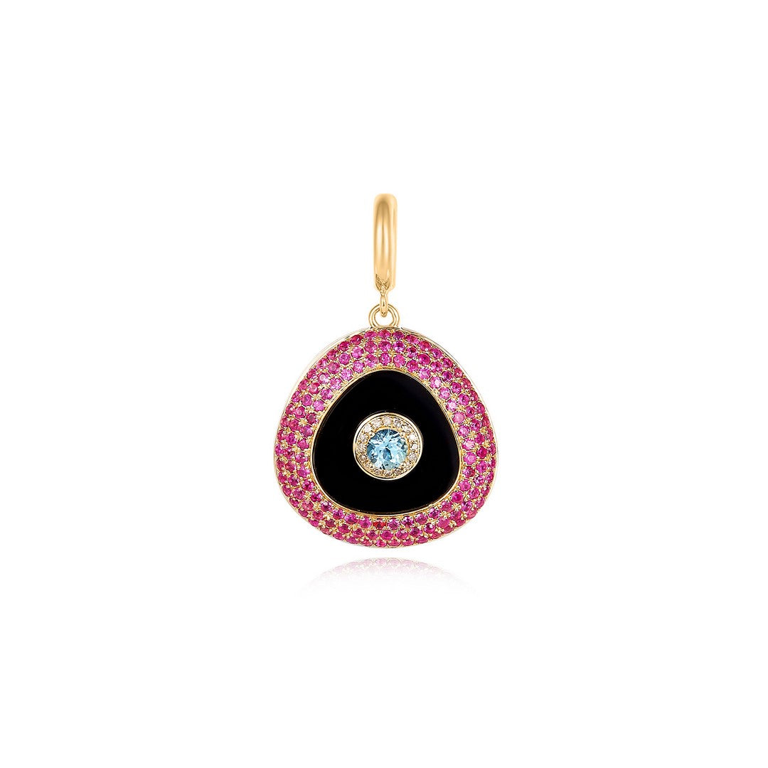 Diamond,Black Onyx, Pink Sapphire,Blue Topaz  Necklace