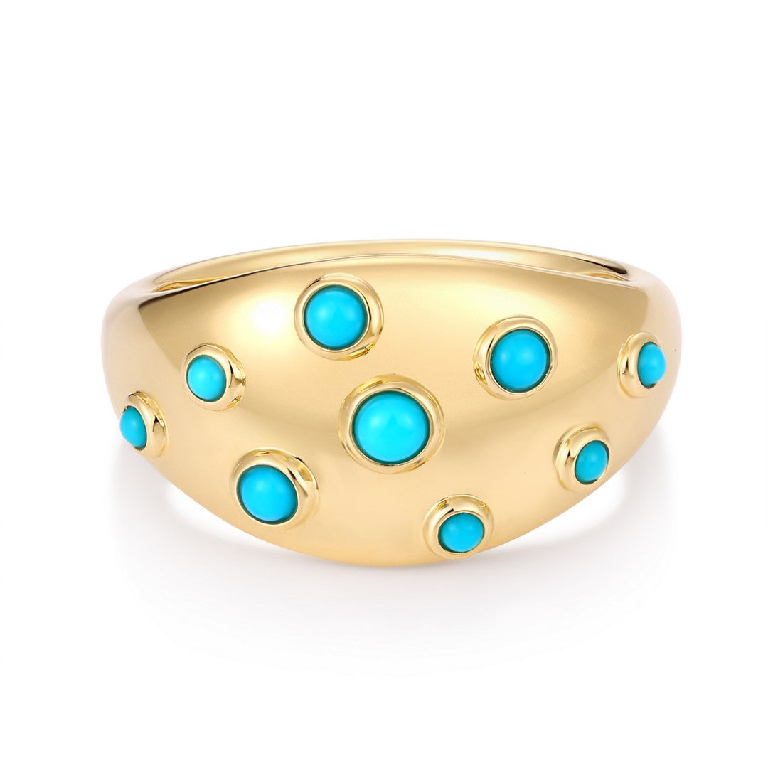 18K Yellow Gold Turqoise Dome Ring
