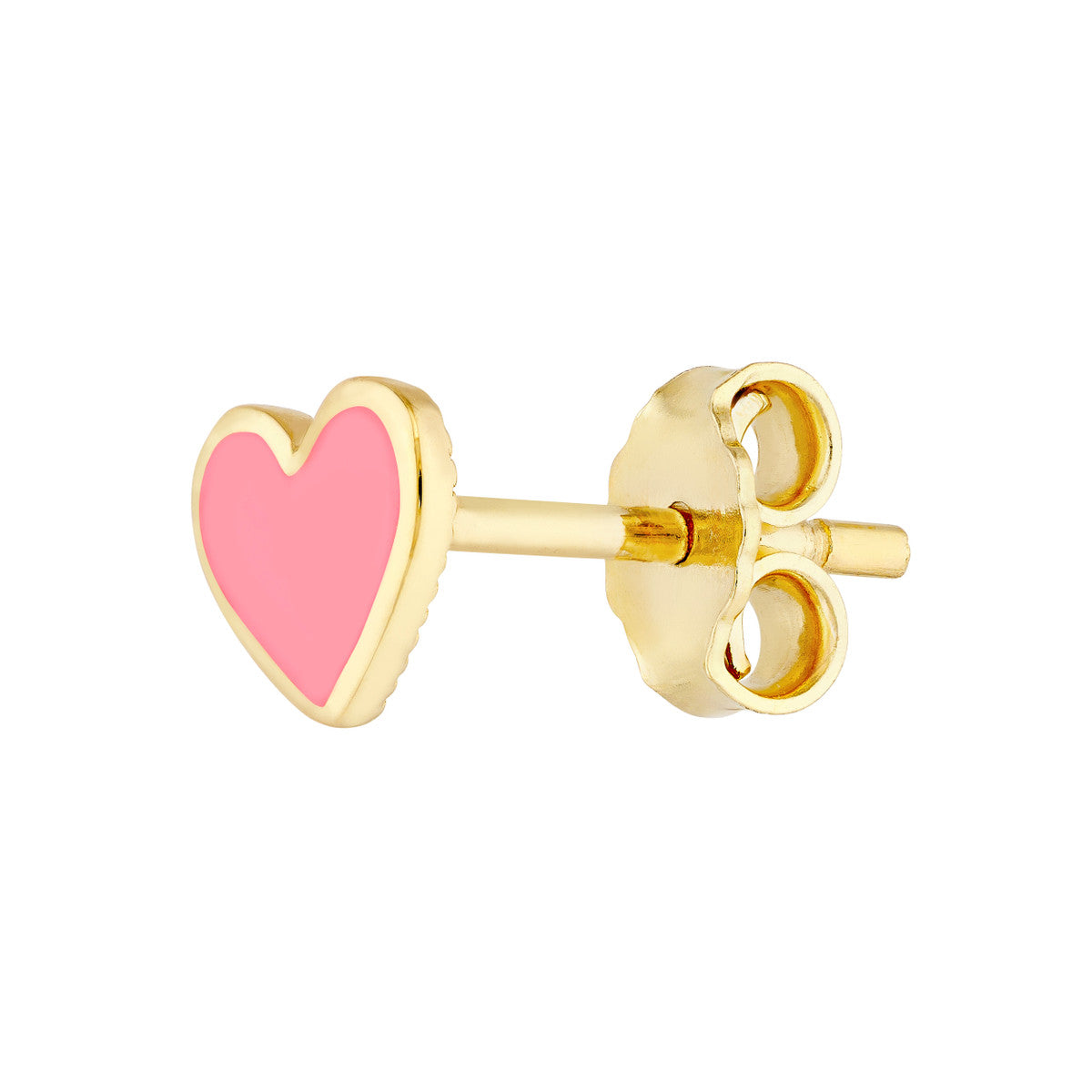 14K Gold.Pink Enamel Heart Baby Stud Earrings