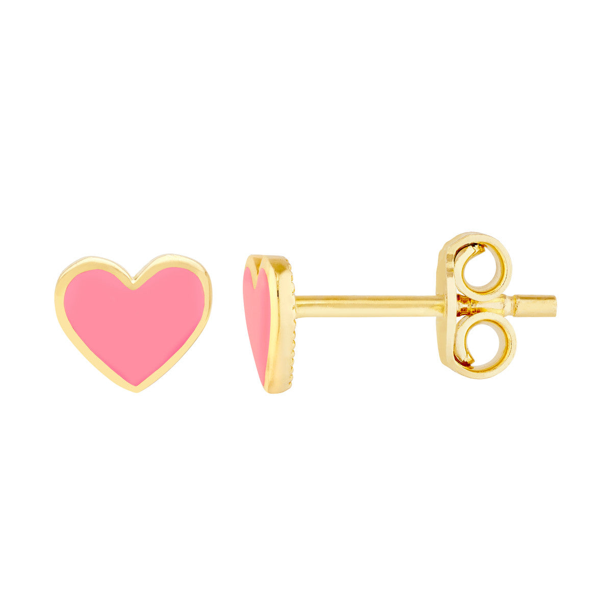 14K Gold.Pink Enamel Heart Baby Stud Earrings
