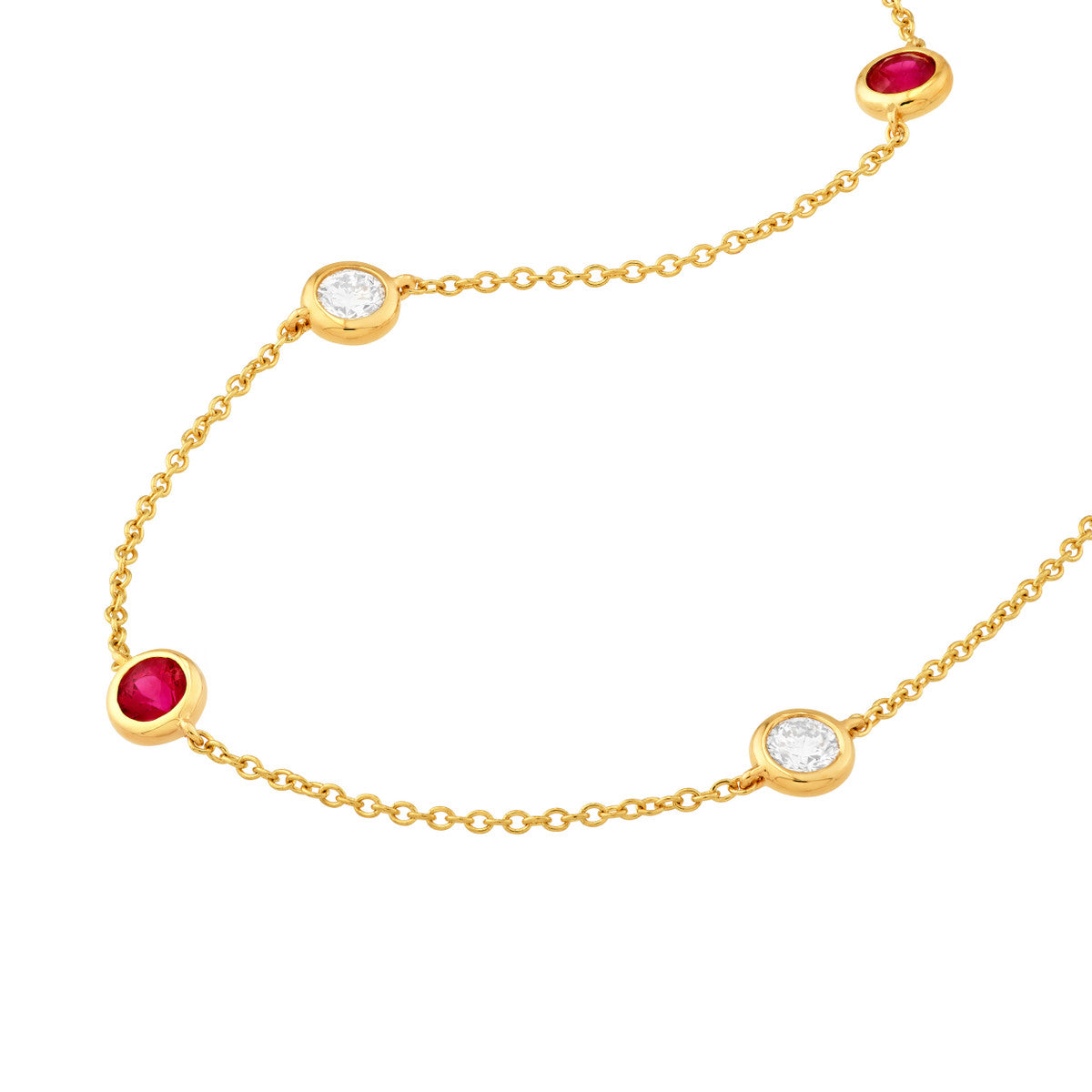 3/8tcw Natural Diamond & Ruby Bezel Station Necklace