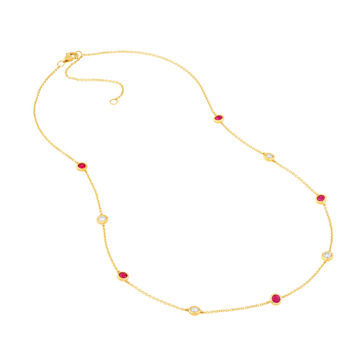 3/8tcw Natural Diamond & Ruby Bezel Station Necklace
