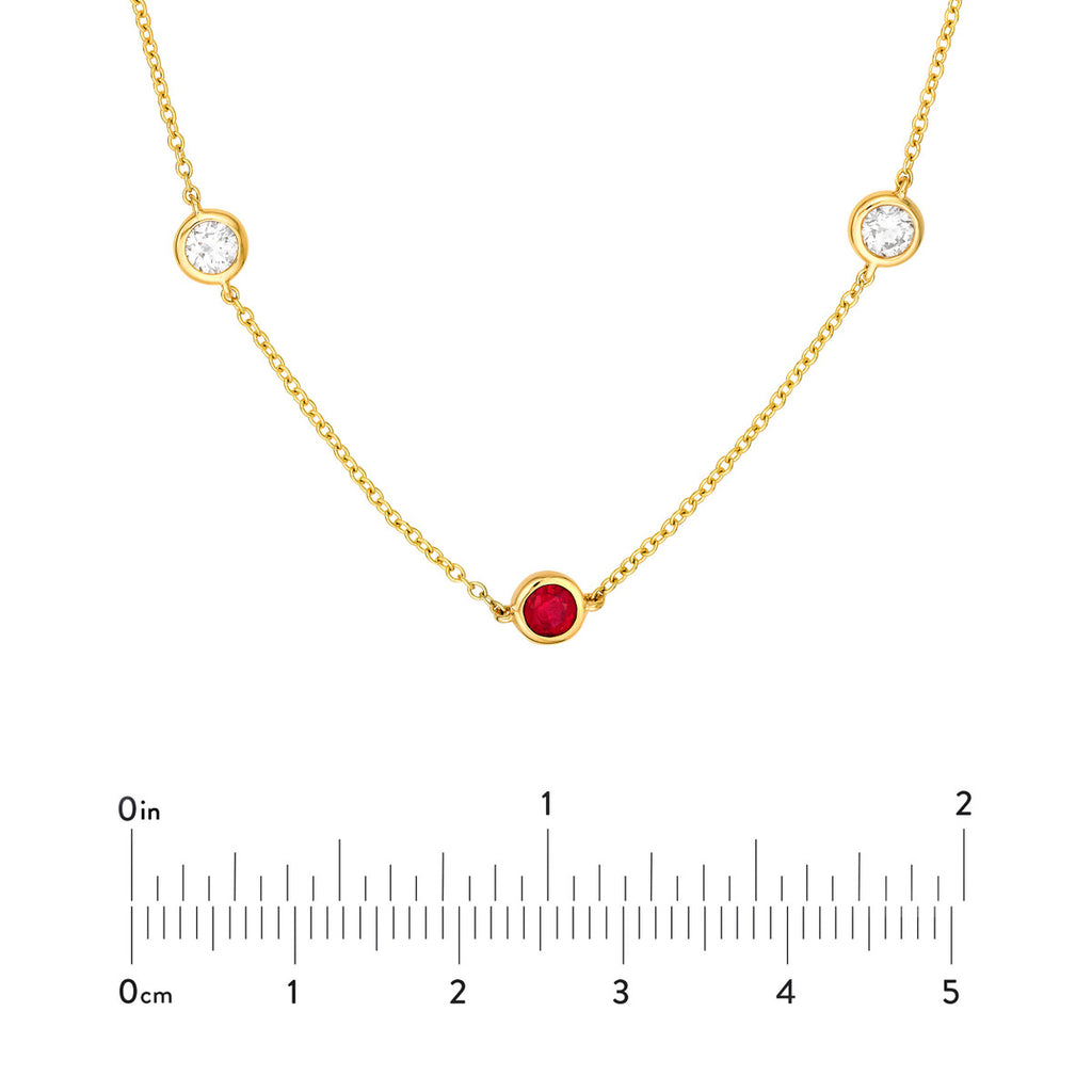 3/8tcw Natural Diamond & Ruby Bezel Station Necklace