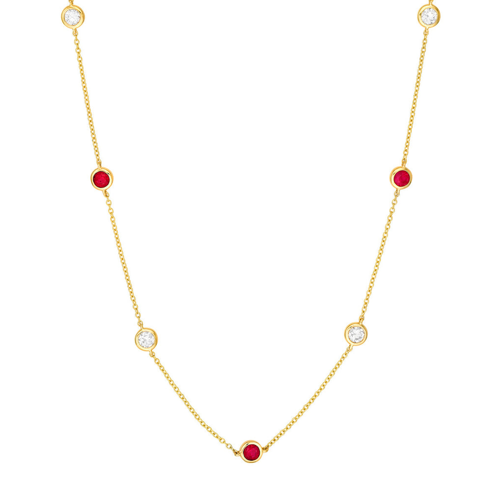 3/8tcw Natural Diamond & Ruby Bezel Station Necklace