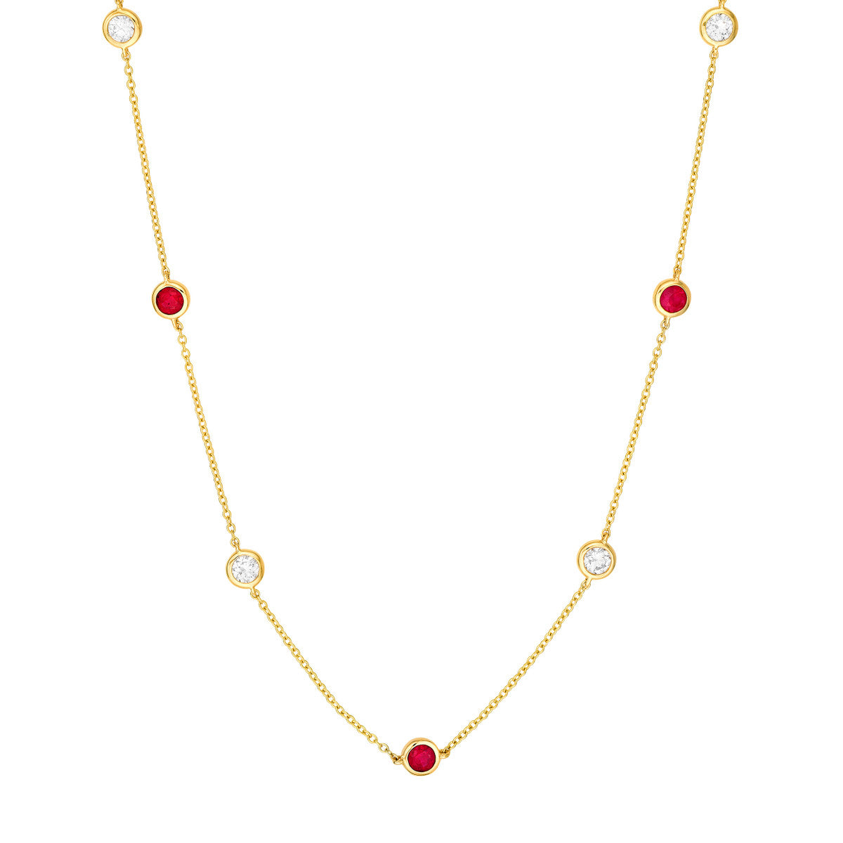 3/8tcw Natural Diamond & Ruby Bezel Station Necklace