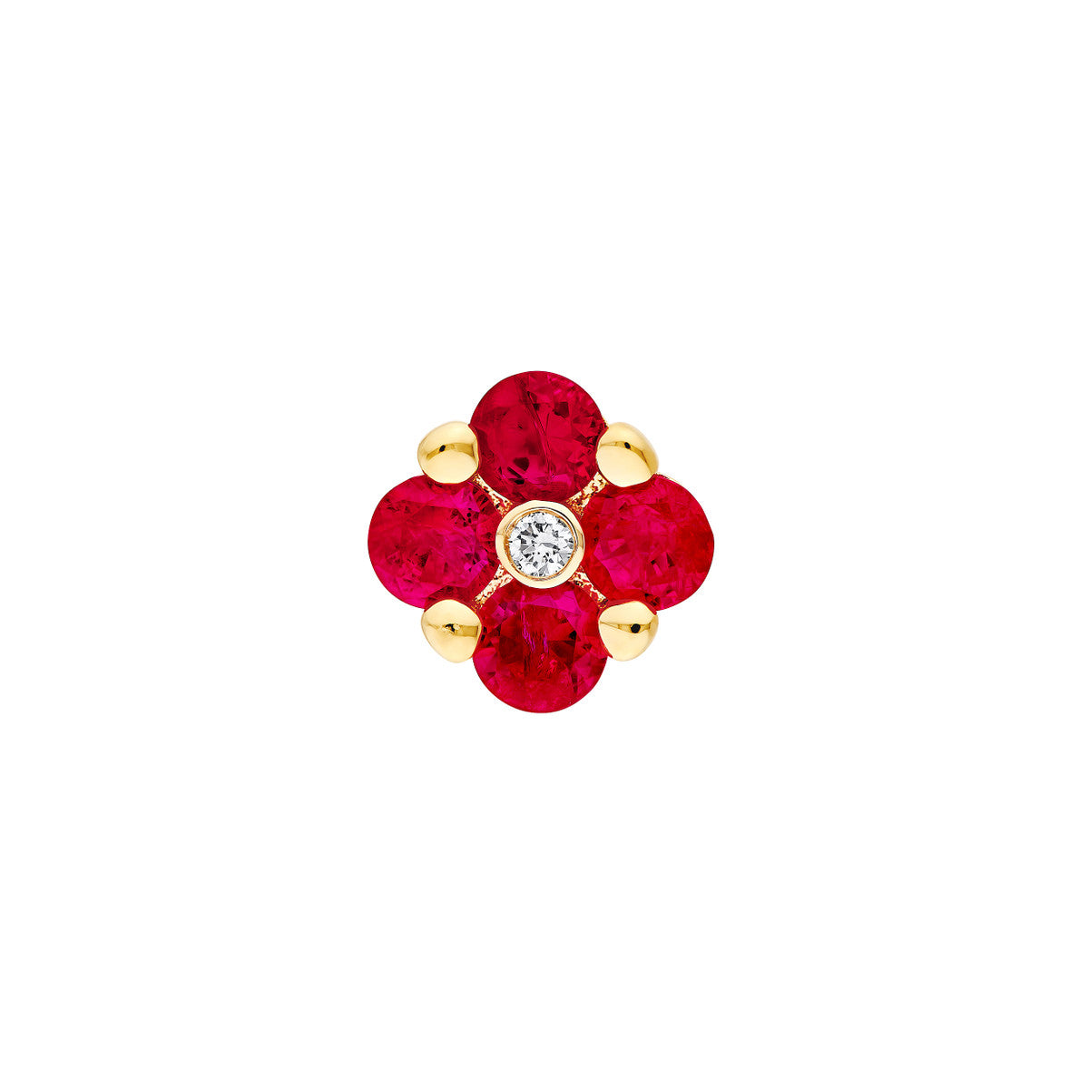 2.5mm Ruby / Natural Diamond Flower Stud Earrings