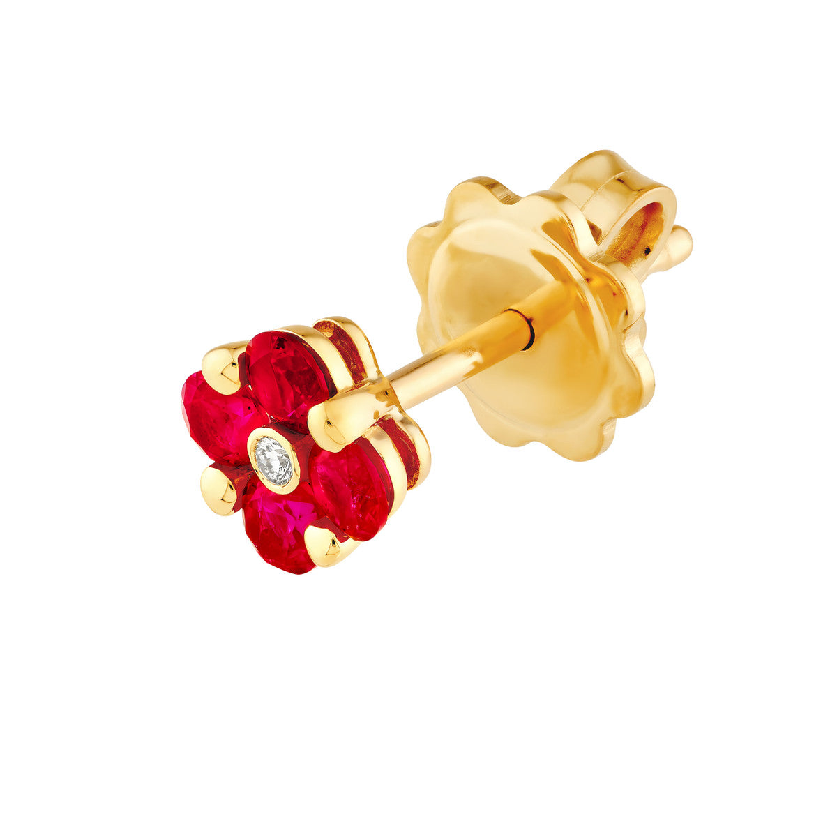 2.5mm Ruby / Natural Diamond Flower Stud Earrings