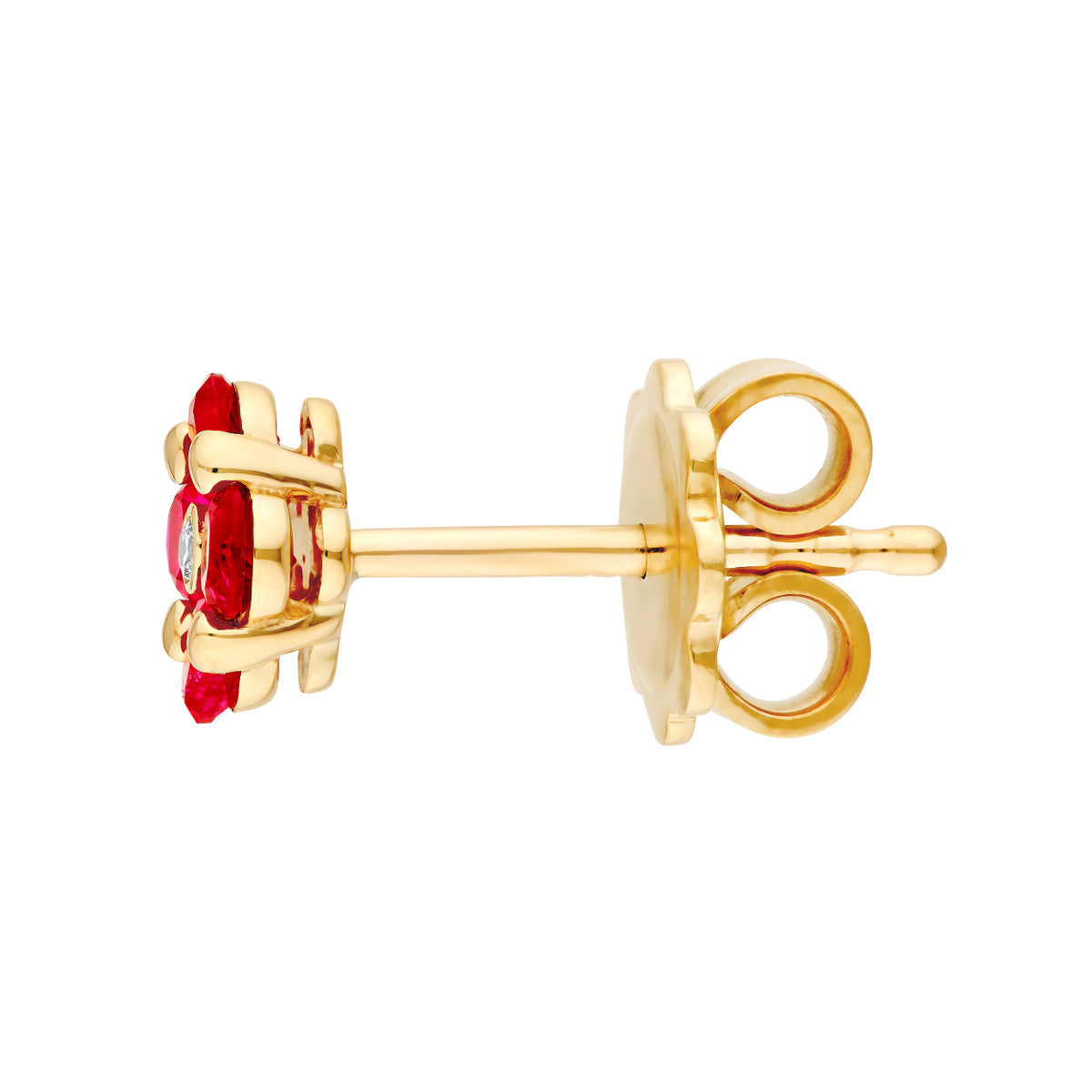 2.5mm Ruby / Natural Diamond Flower Stud Earrings