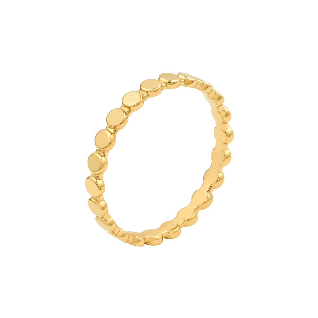14K Gold Flat Oval Beaded Band Ring