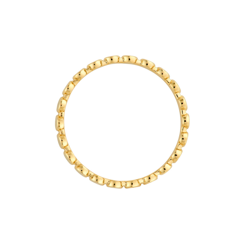 14K Gold Flat Oval Beaded Band Ring