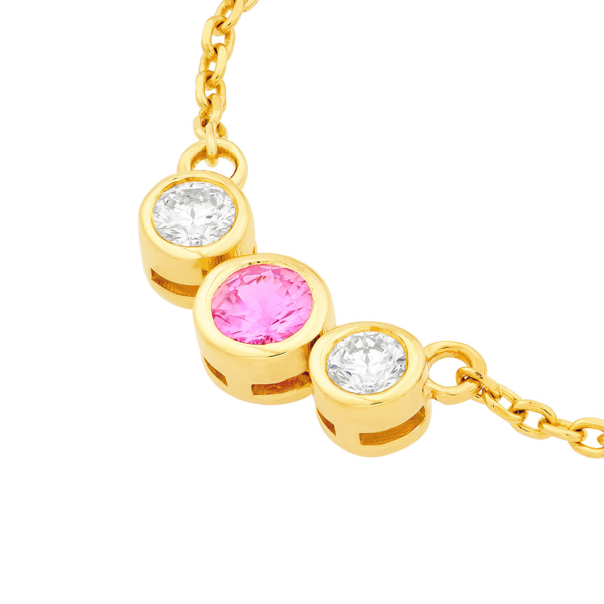 3.5mm Pink Sapphire & 1/5tcw Natural Diamond Bezel Necklace