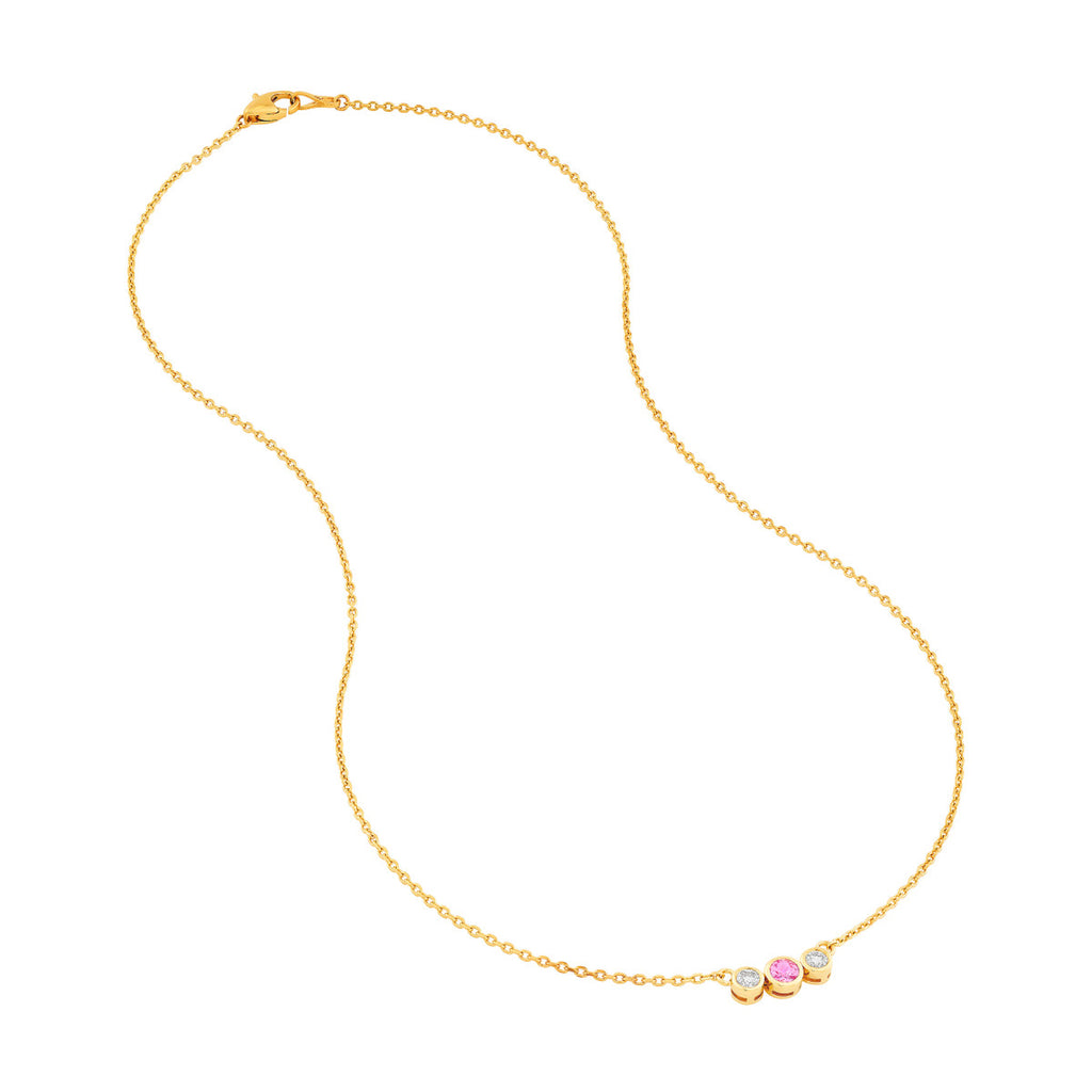 3.5mm Pink Sapphire & 1/5tcw Natural Diamond Bezel Necklace
