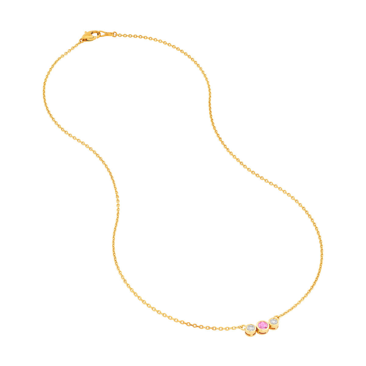 3.5mm Pink Sapphire & 1/5tcw Natural Diamond Bezel Necklace