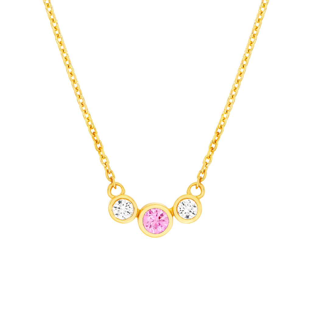 3.5mm Pink Sapphire & 1/5tcw Natural Diamond Bezel Necklace