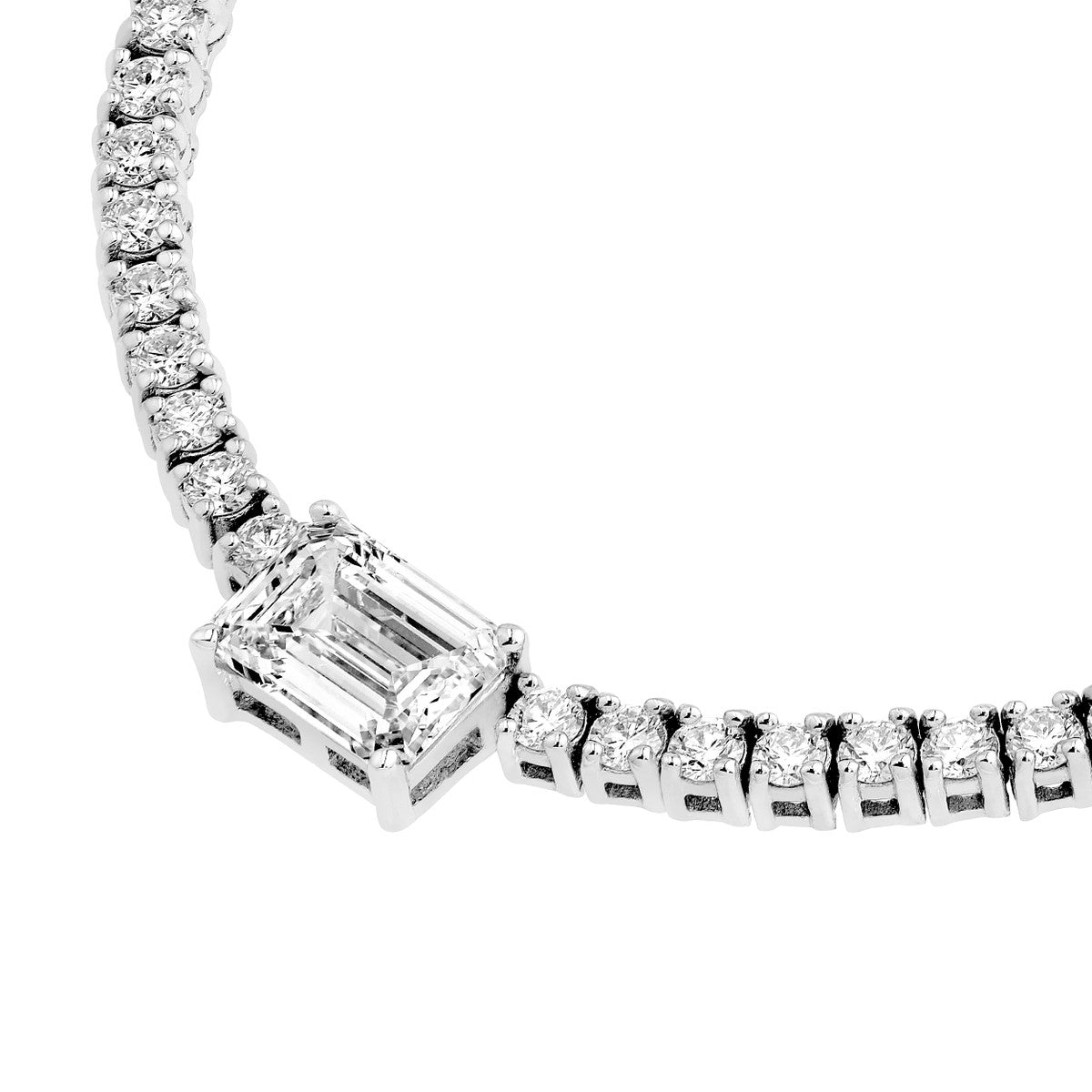 7 Cts Lab Grown Emerald Center Diamond Full Tennis Straight Necklace