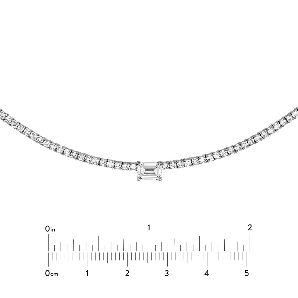 7 Cts Lab Grown Emerald Center Diamond Full Tennis Straight Necklace