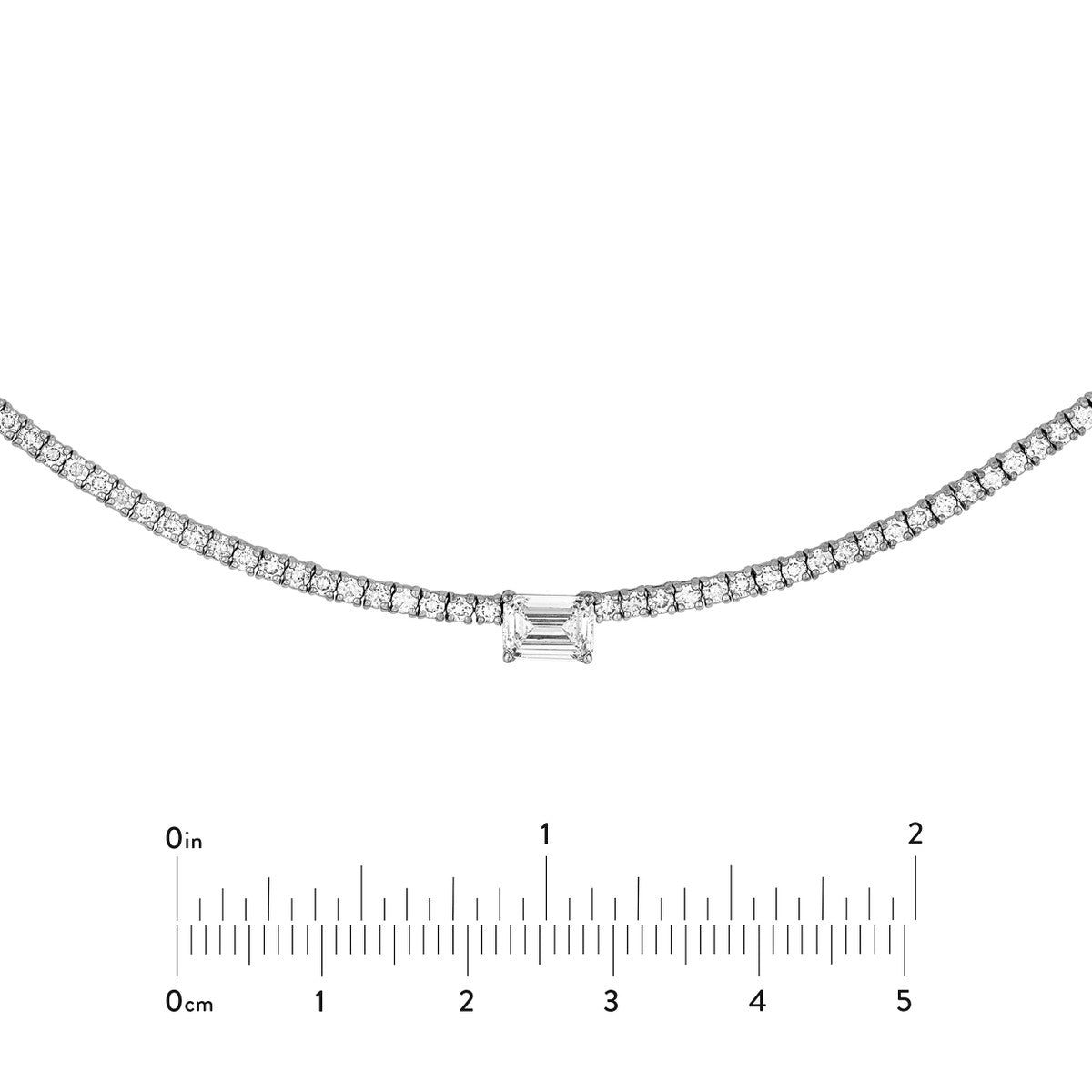 7 Cts Lab Grown Emerald Center Diamond Full Tennis Straight Necklace