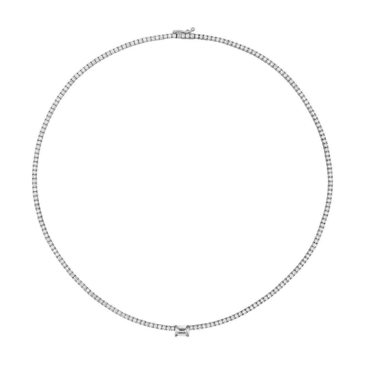 7 Cts Lab Grown Emerald Center Diamond Full Tennis Straight Necklace