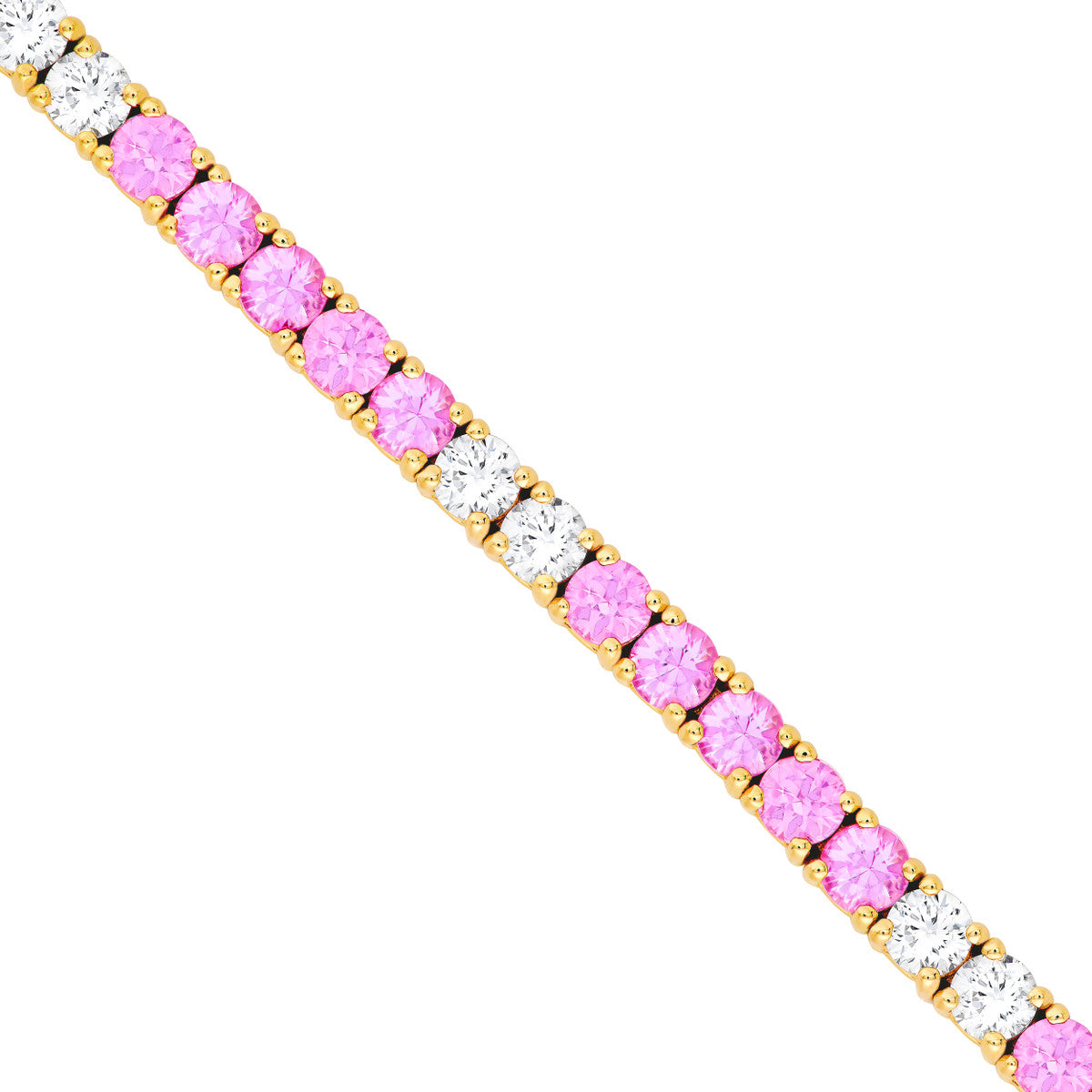 14K Gold, Pink Sapphire / Lab Grown Diamond Tennis Bracelet