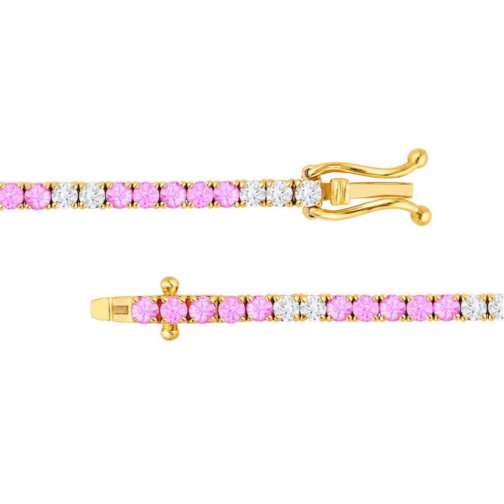 14K Gold, Pink Sapphire / Lab Grown Diamond Tennis Bracelet