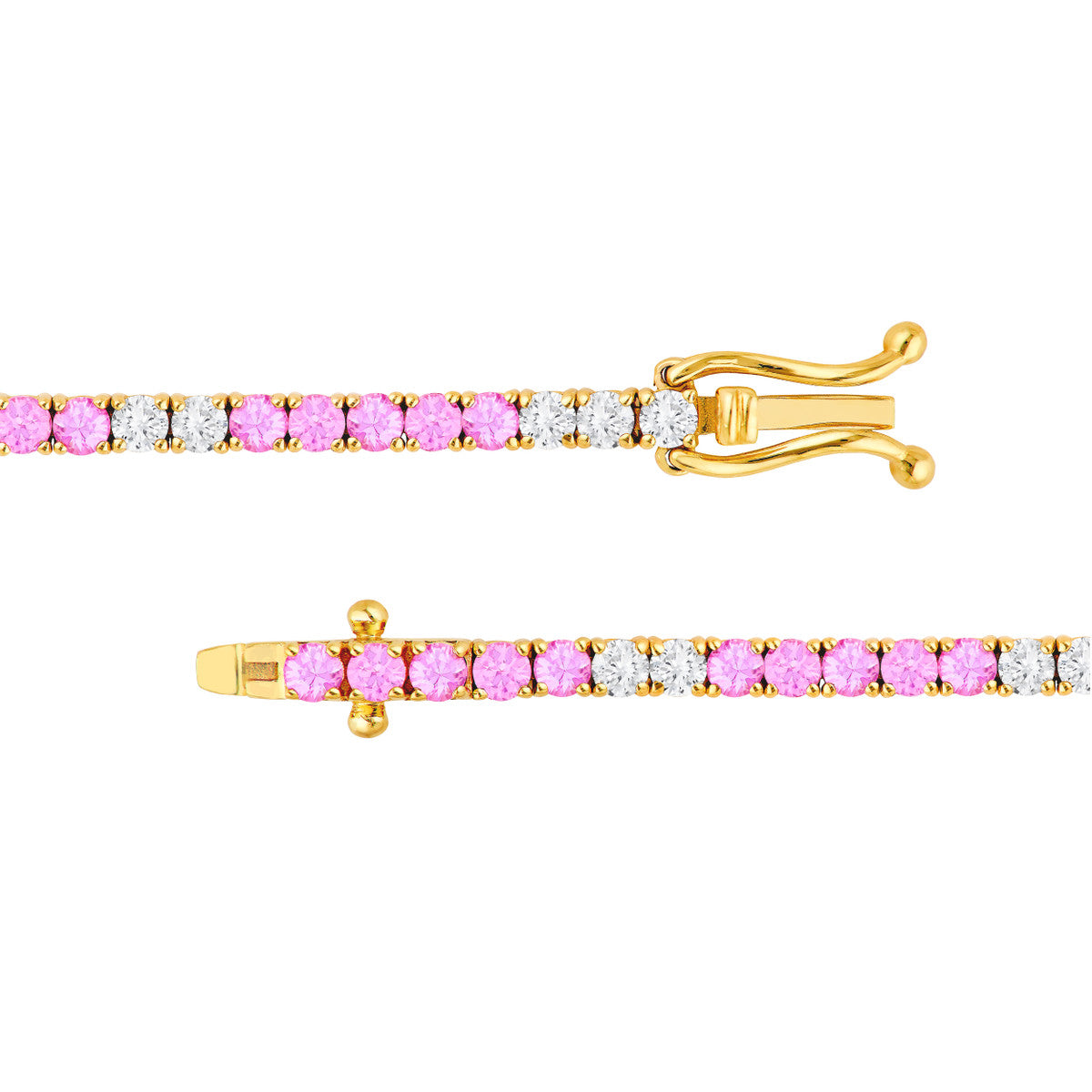 14K Gold, Pink Sapphire / Lab Grown Diamond Tennis Bracelet