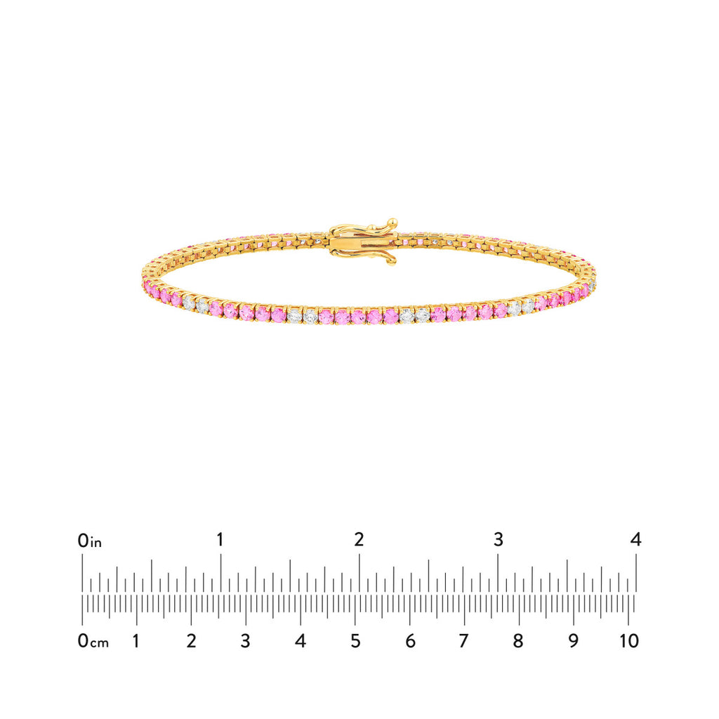 14K Gold, Pink Sapphire / Lab Grown Diamond Tennis Bracelet