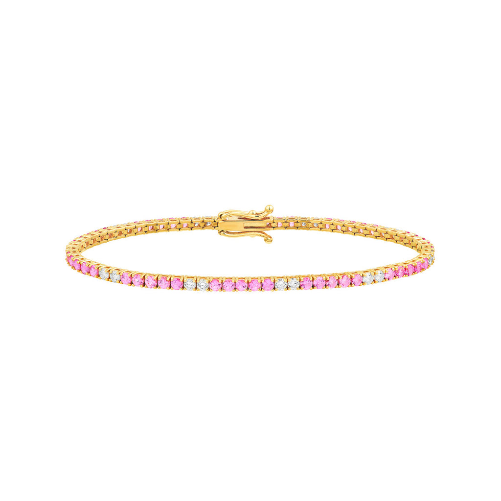 14K Gold, Pink Sapphire / Lab Grown Diamond Tennis Bracelet
