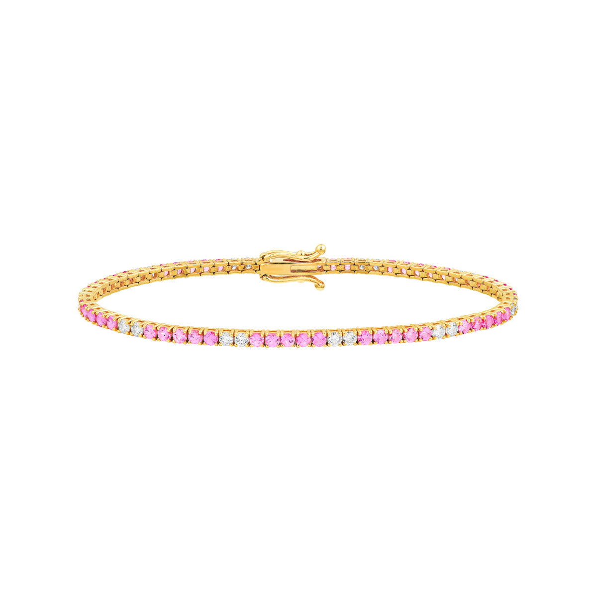 14K Gold, Pink Sapphire / Lab Grown Diamond Tennis Bracelet