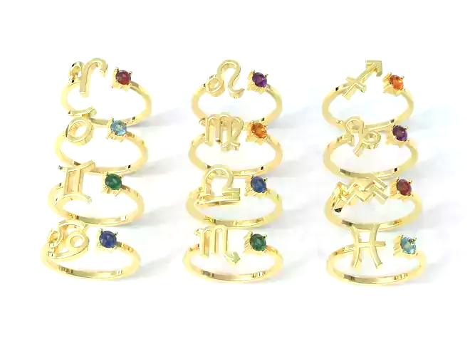 14K Gold Zodiac SIgn RIngs with Birthstones
