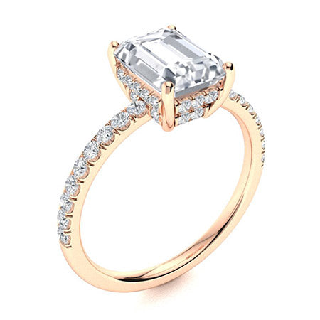 1 to 5 carat Emerald Cut ,Under Halo Lab Grown Engagement Ring
