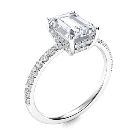 1 to 5 carat Emerald Cut ,Under Halo Lab Grown Engagement Ring