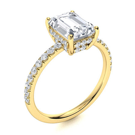 1 to 5 carat Emerald Cut ,Under Halo Lab Grown Engagement Ring