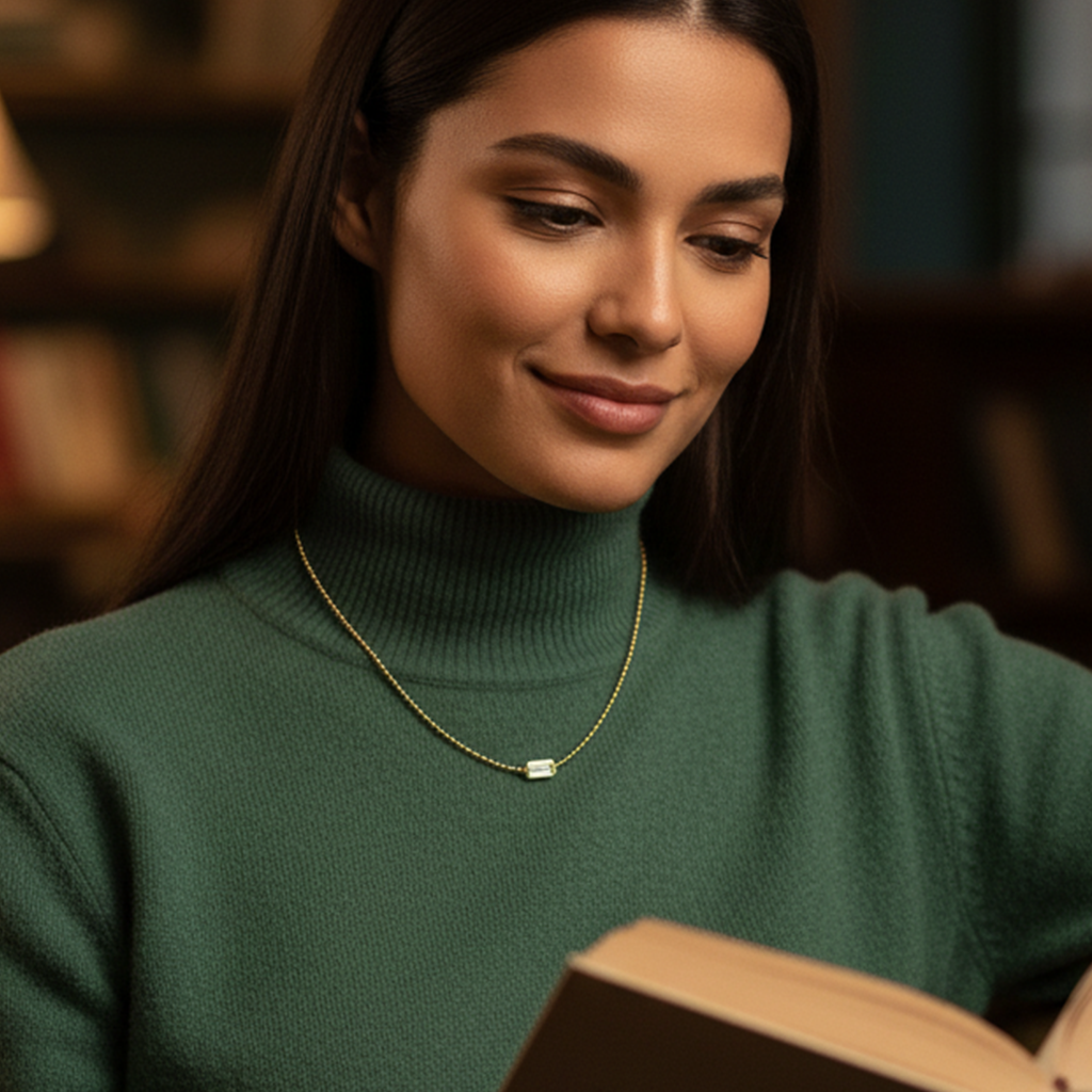 "Beedz n Bezel" Emerald Cut Lab Grown Necklace