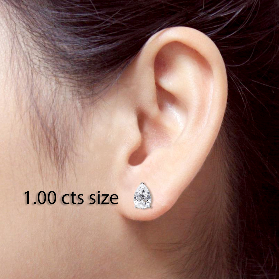 2 to 4 Carat Total Weight, Pear Shape Lab Diamond Stud Earrings