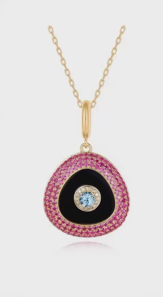 Diamond,Black Onyx, Pink Sapphire,Blue Topaz  Necklace