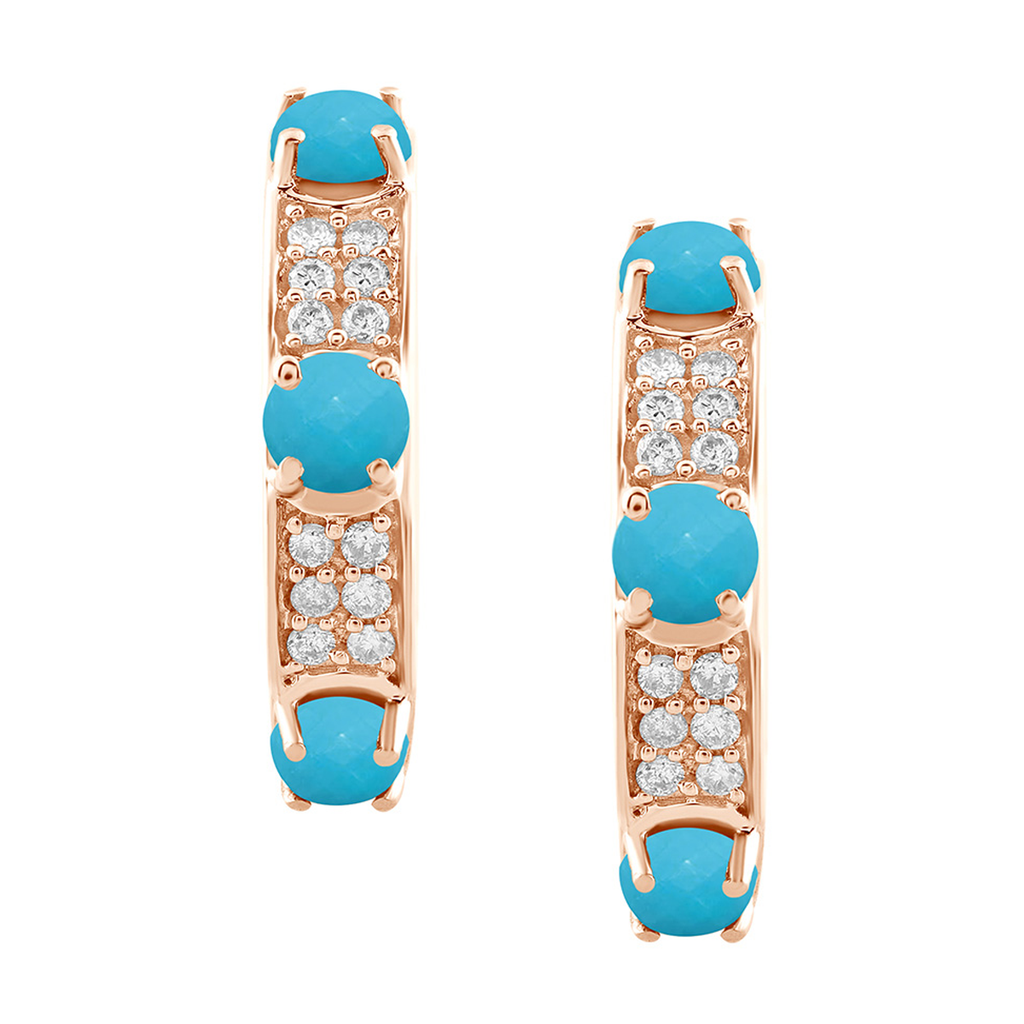 18K Natural Diamond / Turqoise Hoop Earrings