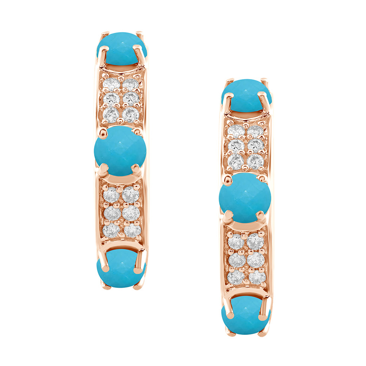 18K Natural Diamond / Turqoise Hoop Earrings