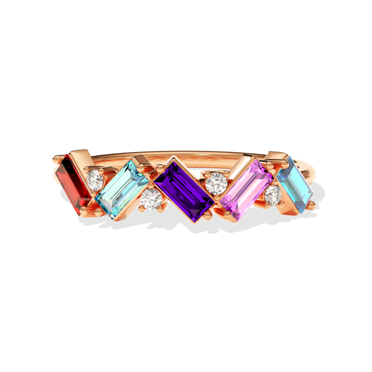 Chevron-Shaped Lab Diamond & Gemstone RIng