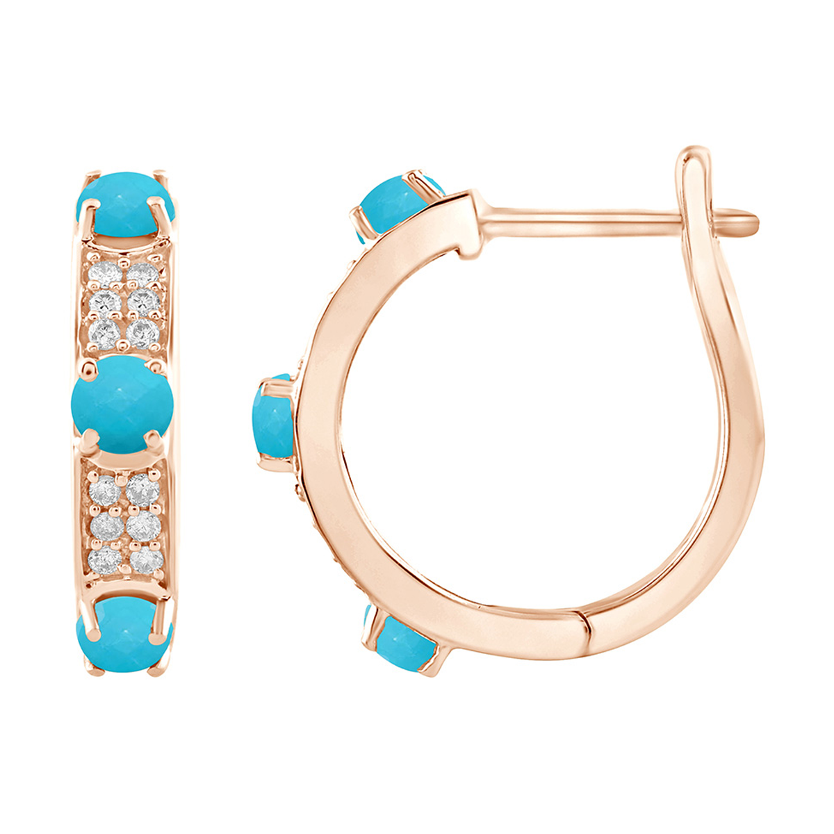18K Natural Diamond / Turqoise Hoop Earrings