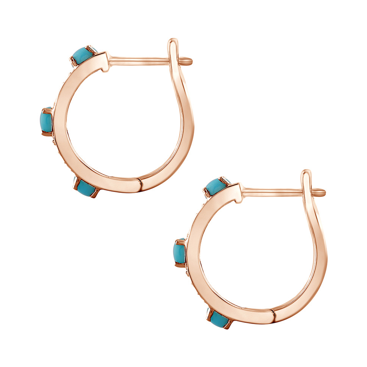18K Natural Diamond / Turqoise Hoop Earrings